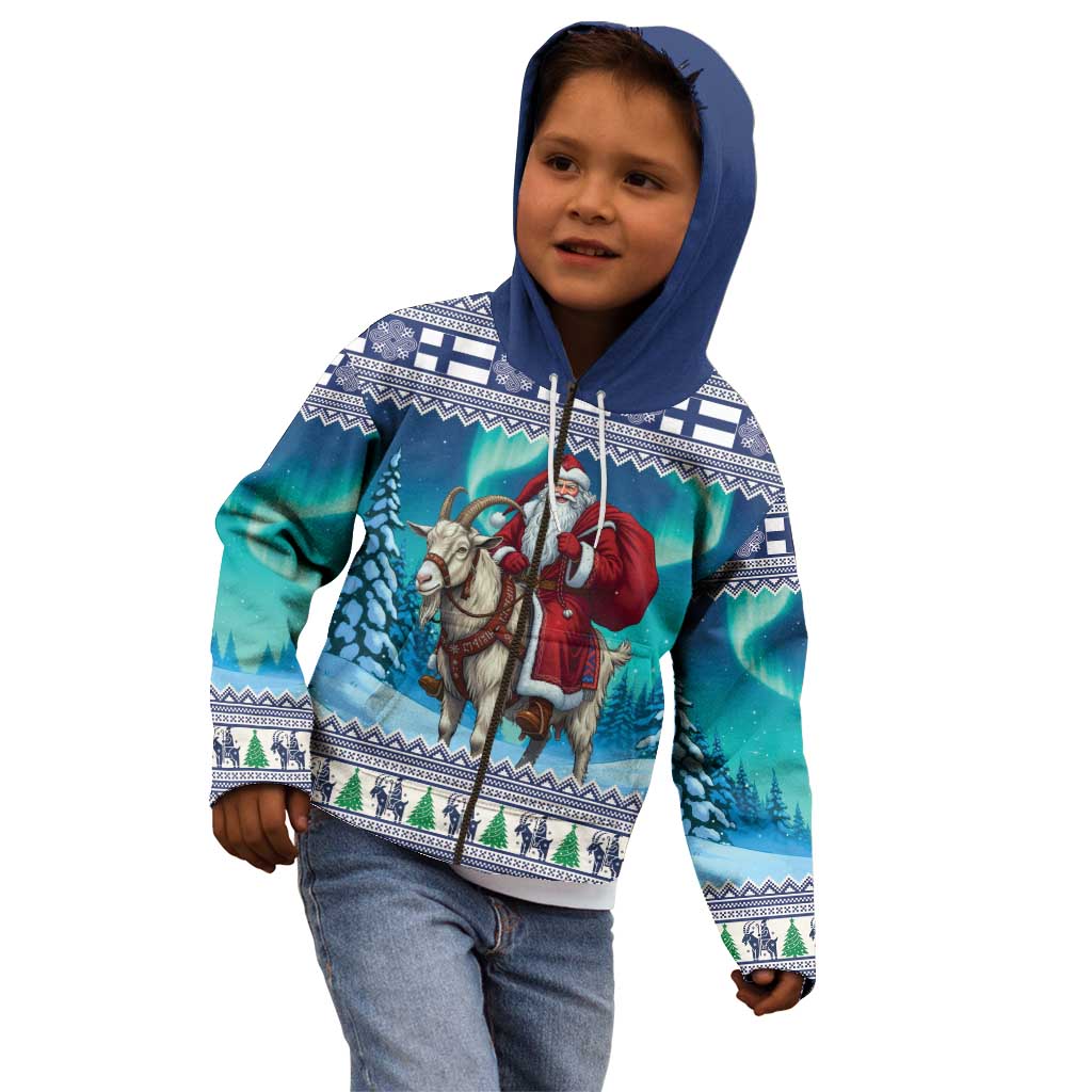 Finland Joulupukki Christmas Kid Hoodie Riding the Yule Goat - Wonder Print Shop
