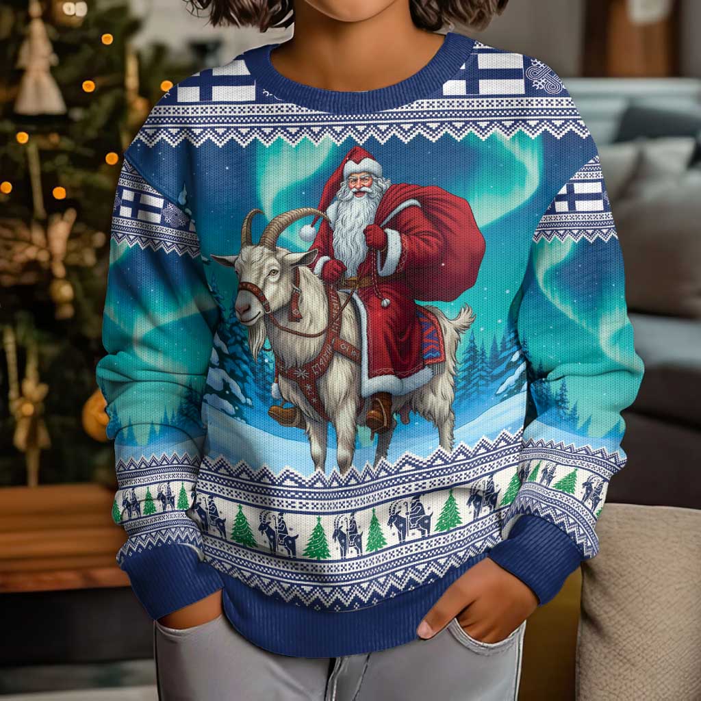 Finland Joulupukki Christmas Kid Ugly Christmas Sweater Riding the Yule Goat - Wonder Print Shop