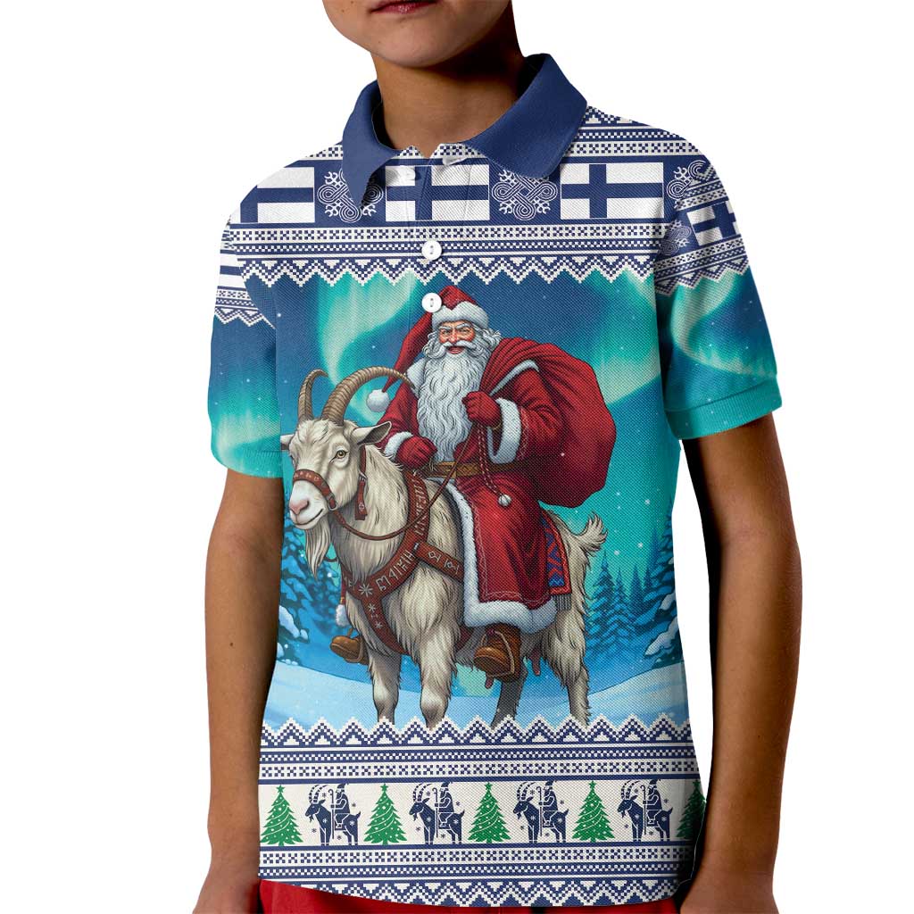 Finland Joulupukki Christmas Kid Polo Shirt Riding the Yule Goat - Wonder Print Shop