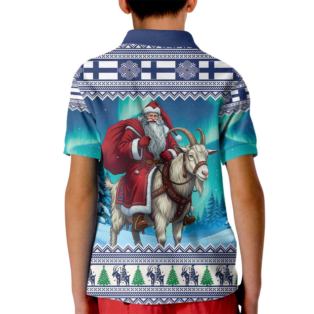 Finland Joulupukki Christmas Kid Polo Shirt Riding the Yule Goat - Wonder Print Shop