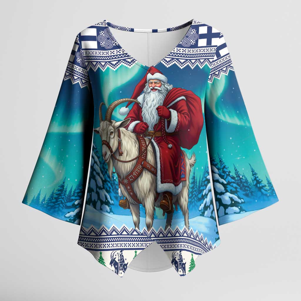 Finland Joulupukki Christmas Kimono Sleeve Blouse Riding the Yule Goat - Wonder Print Shop
