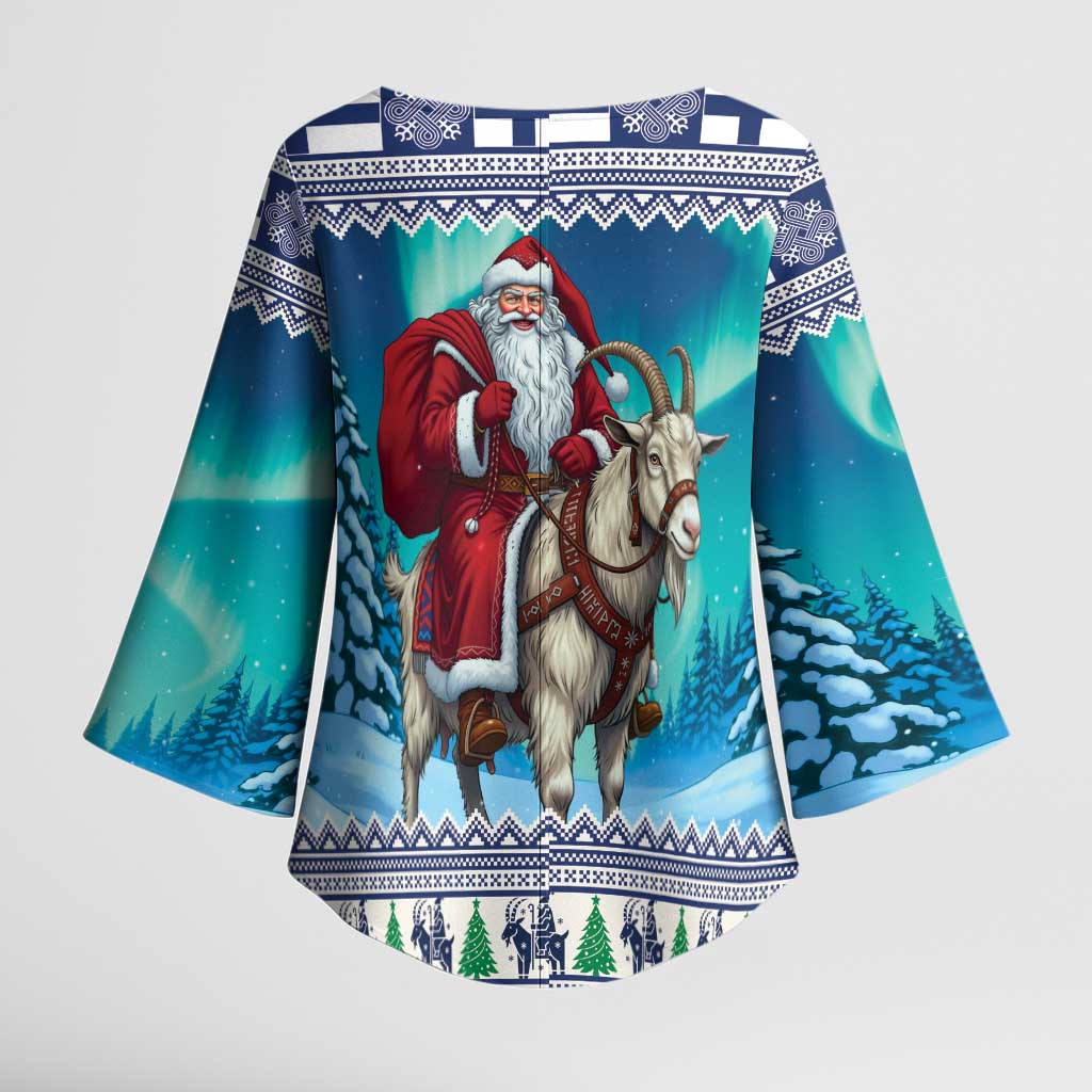 Finland Joulupukki Christmas Kimono Sleeve Blouse Riding the Yule Goat - Wonder Print Shop