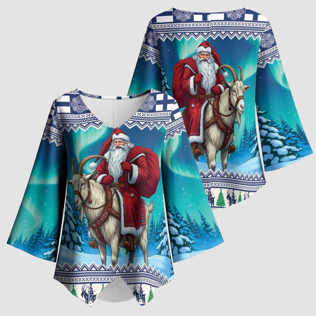 Finland Joulupukki Christmas Kimono Sleeve Blouse Riding the Yule Goat - Wonder Print Shop