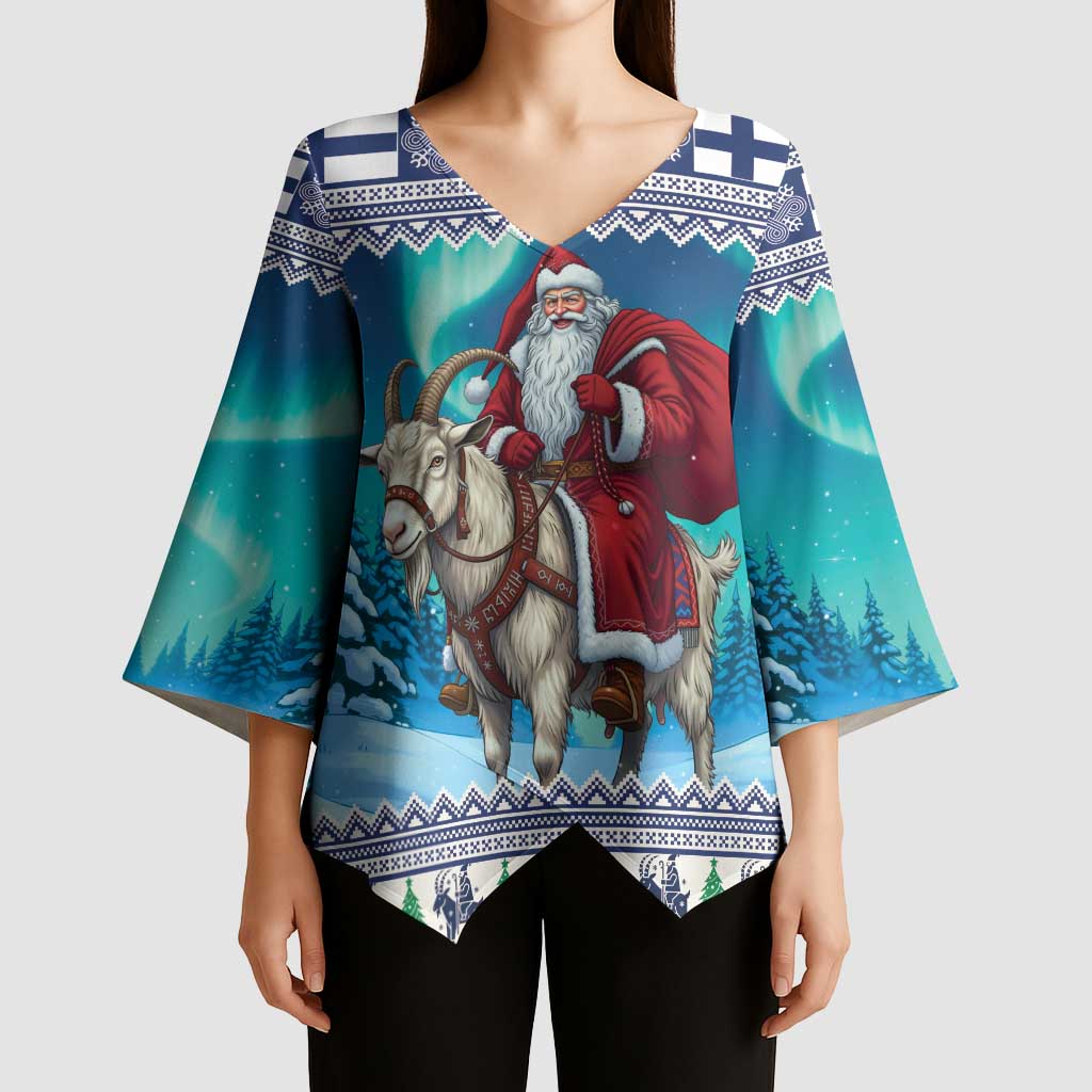 Finland Joulupukki Christmas Kimono Sleeve Blouse Riding the Yule Goat - Wonder Print Shop