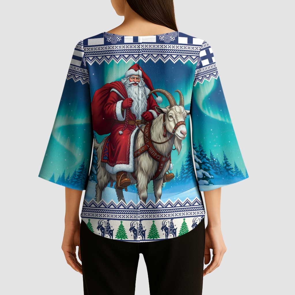Finland Joulupukki Christmas Kimono Sleeve Blouse Riding the Yule Goat - Wonder Print Shop