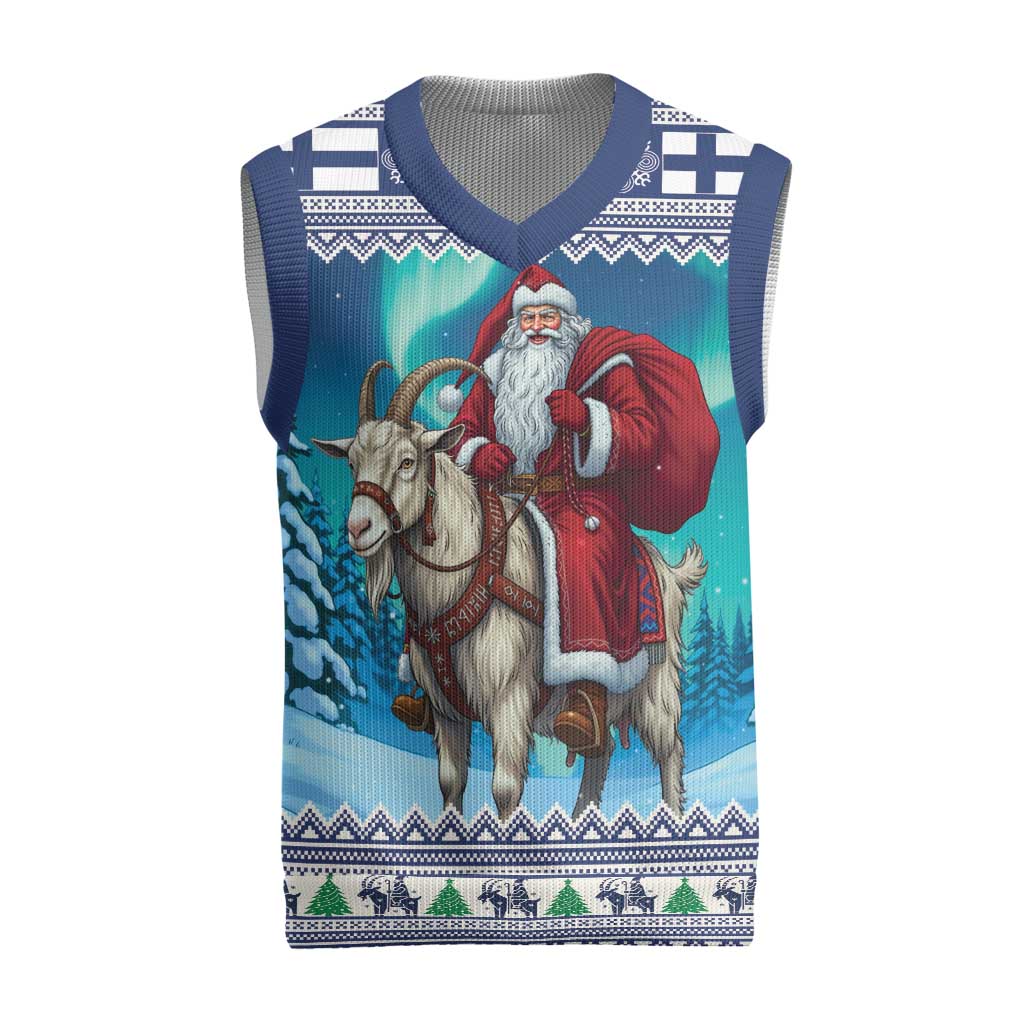 Finland Joulupukki Christmas Knitted V-Neck Vest Riding the Yule Goat - Wonder Print Shop