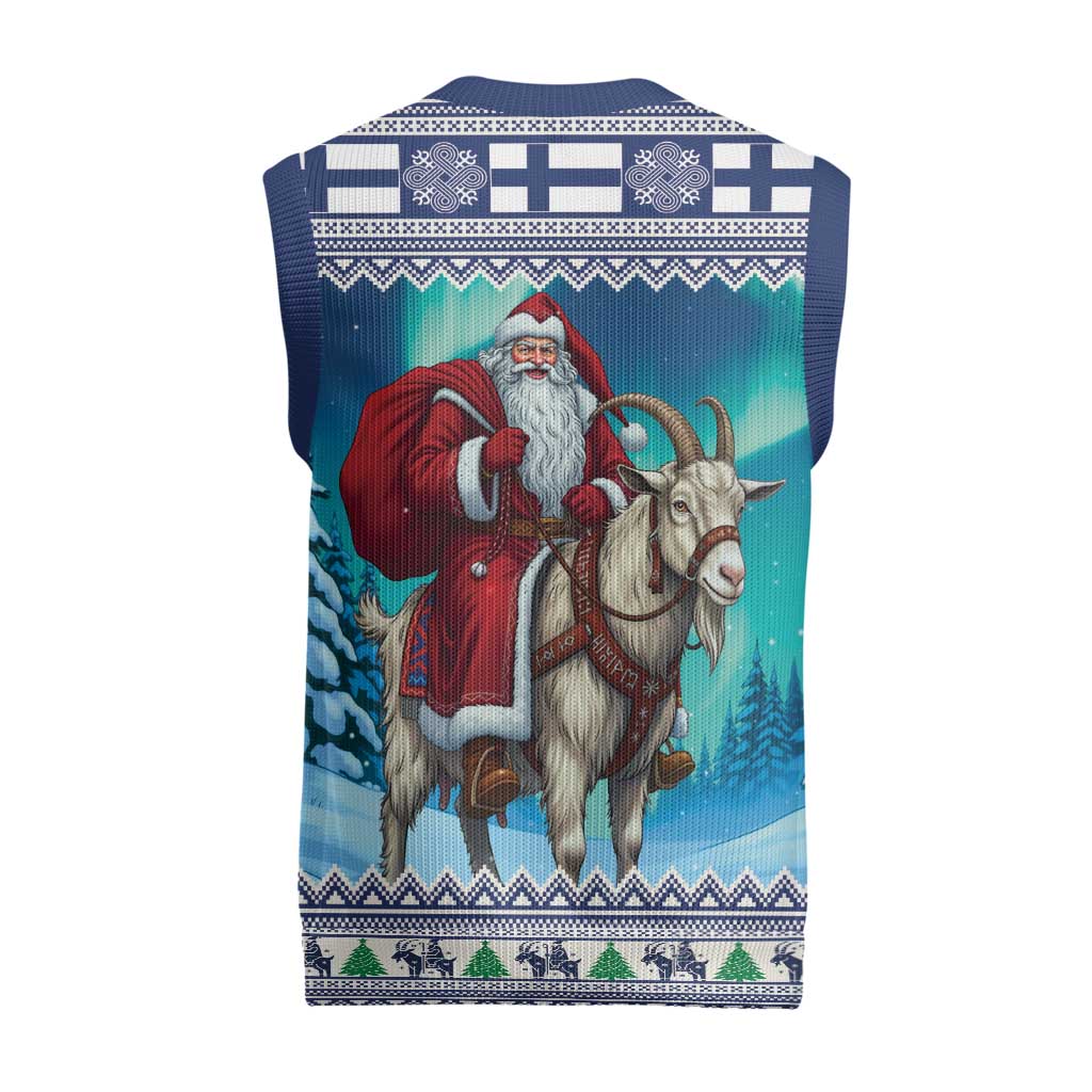 Finland Joulupukki Christmas Knitted V-Neck Vest Riding the Yule Goat - Wonder Print Shop