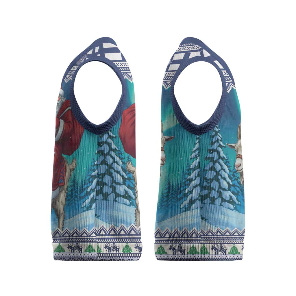 Finland Joulupukki Christmas Knitted V-Neck Vest Riding the Yule Goat - Wonder Print Shop