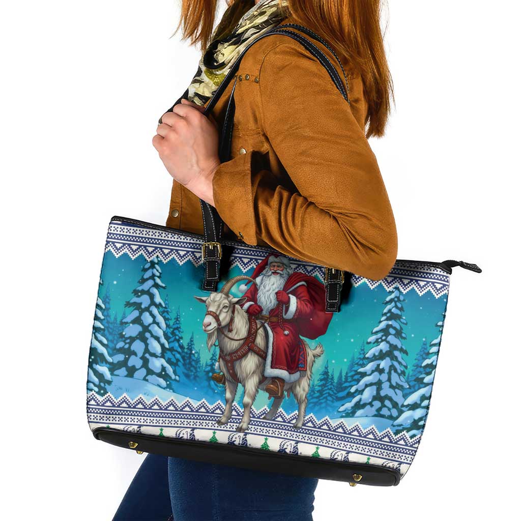 Finland Joulupukki Christmas Leather Tote Bag Riding the Yule Goat - Wonder Print Shop