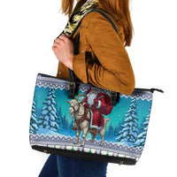 Finland Joulupukki Christmas Leather Tote Bag Riding the Yule Goat - Wonder Print Shop
