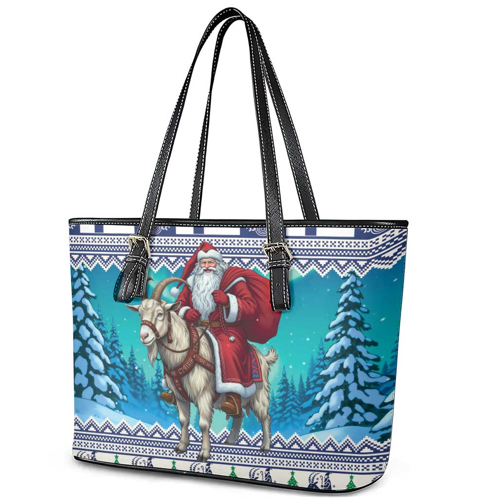 Finland Joulupukki Christmas Leather Tote Bag Riding the Yule Goat - Wonder Print Shop