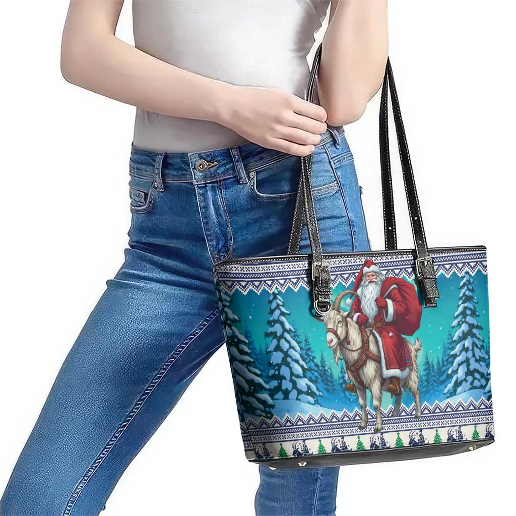 Finland Joulupukki Christmas Leather Tote Bag Riding the Yule Goat - Wonder Print Shop