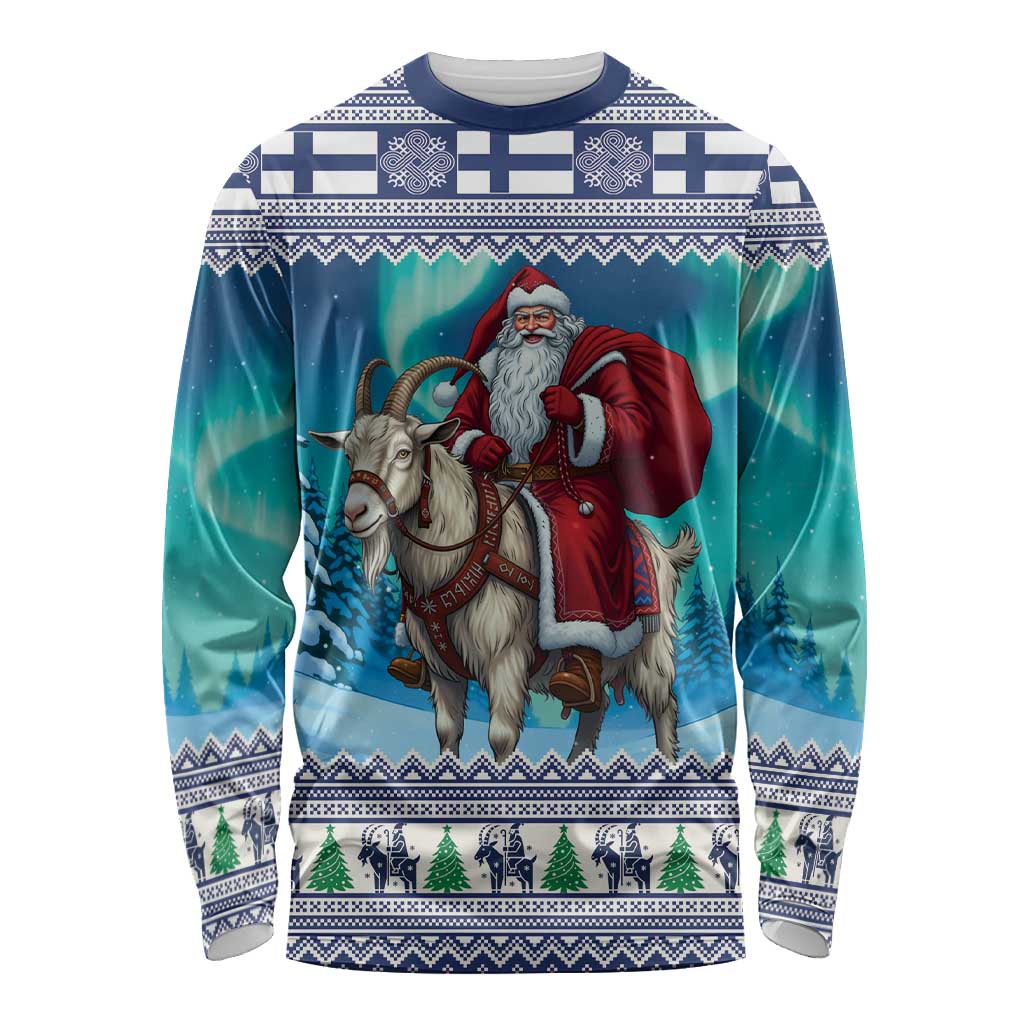 Finland Joulupukki Christmas Long Sleeve Shirt Riding the Yule Goat - Wonder Print Shop
