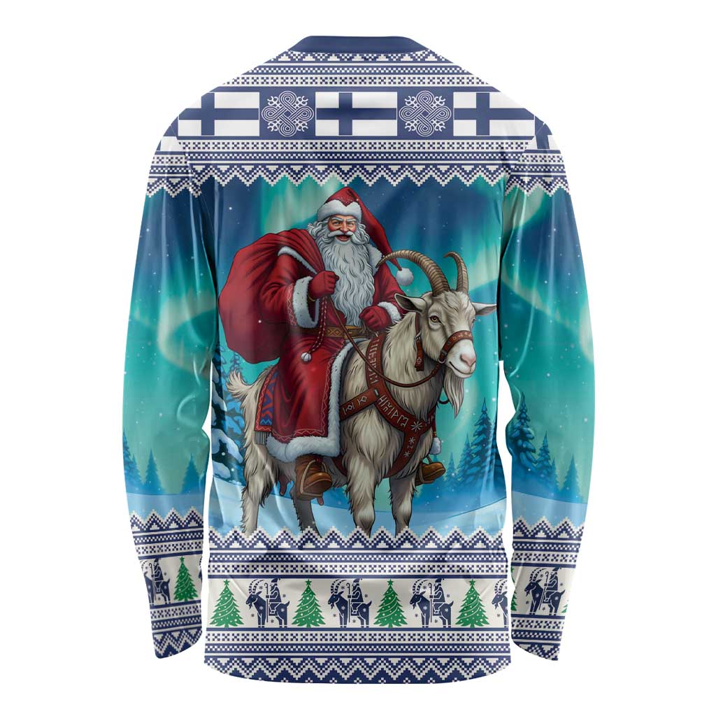 Finland Joulupukki Christmas Long Sleeve Shirt Riding the Yule Goat - Wonder Print Shop