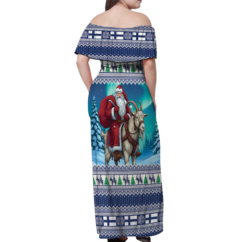Finland Joulupukki Christmas Off Shoulder Maxi Dress Riding the Yule Goat - Wonder Print Shop