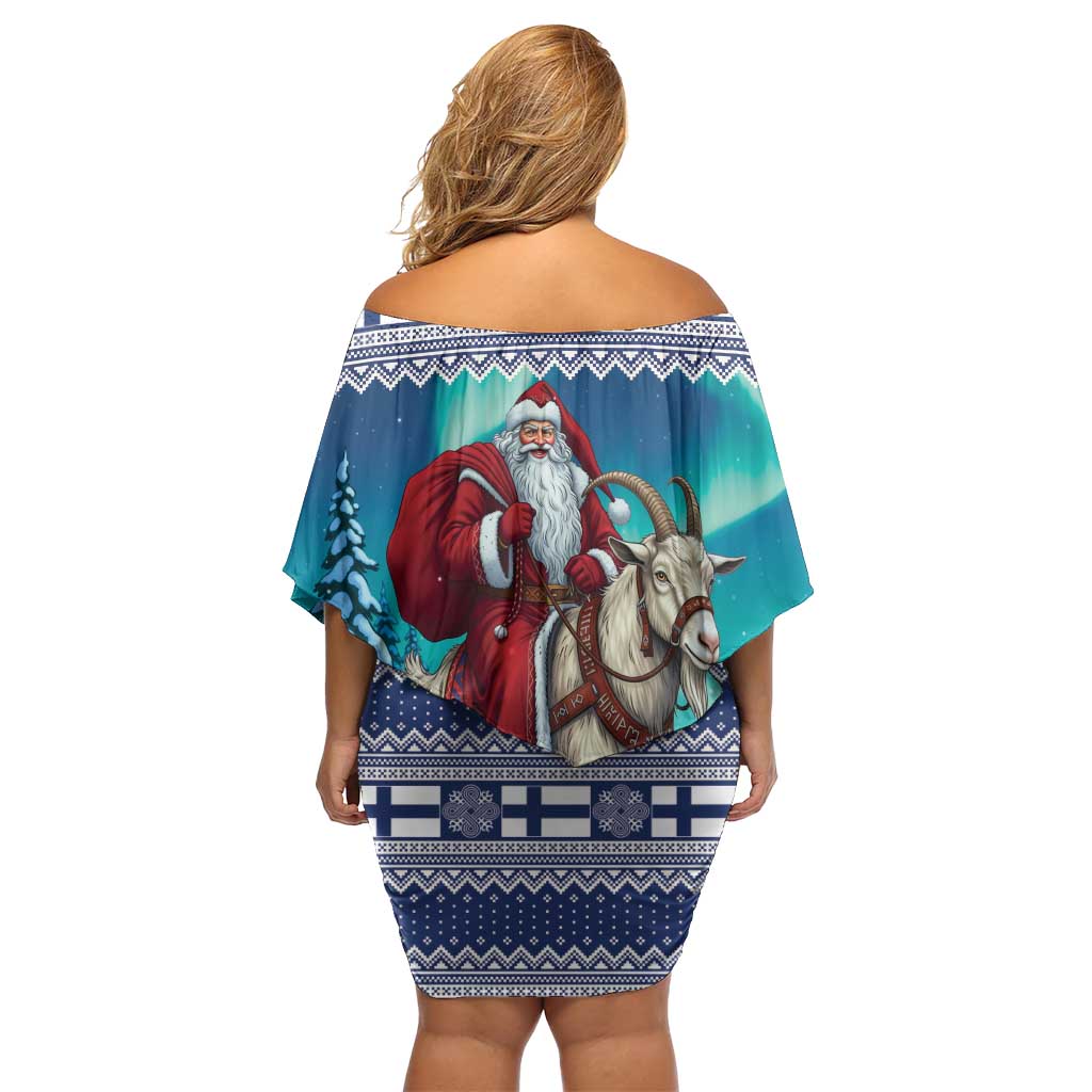 Finland Joulupukki Christmas Off Shoulder Short Dress Riding the Yule Goat - Wonder Print Shop