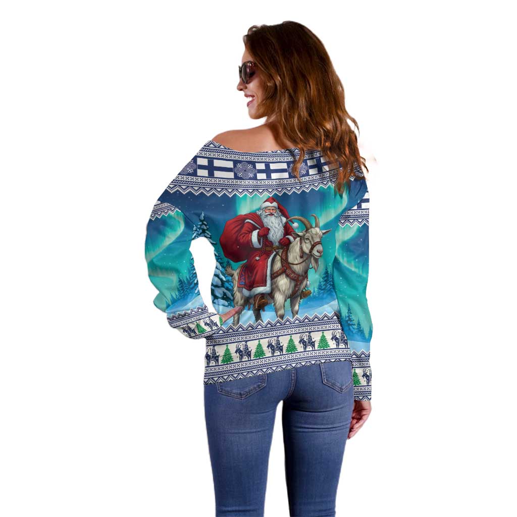Finland Joulupukki Christmas Off Shoulder Sweater Riding the Yule Goat - Wonder Print Shop