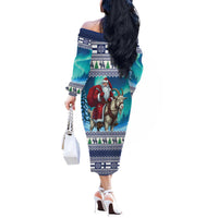 Finland Joulupukki Christmas Off The Shoulder Long Sleeve Dress Riding the Yule Goat - Wonder Print Shop