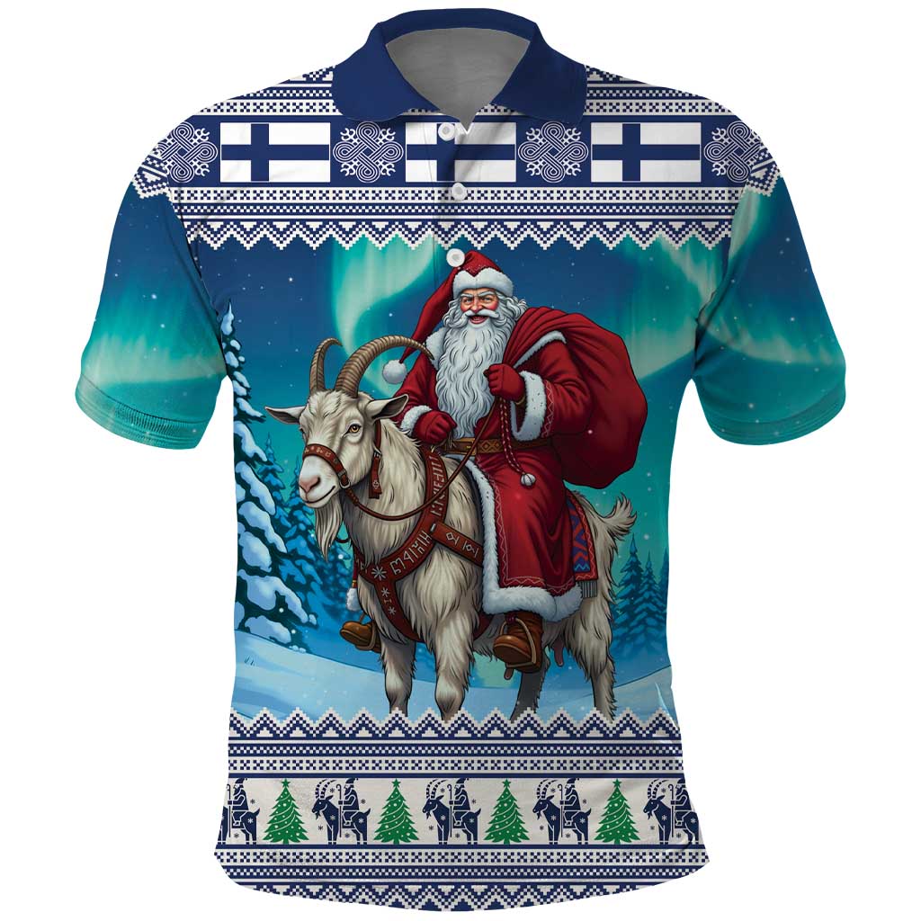 Finland Joulupukki Christmas Polo Shirt Riding the Yule Goat - Wonder Print Shop