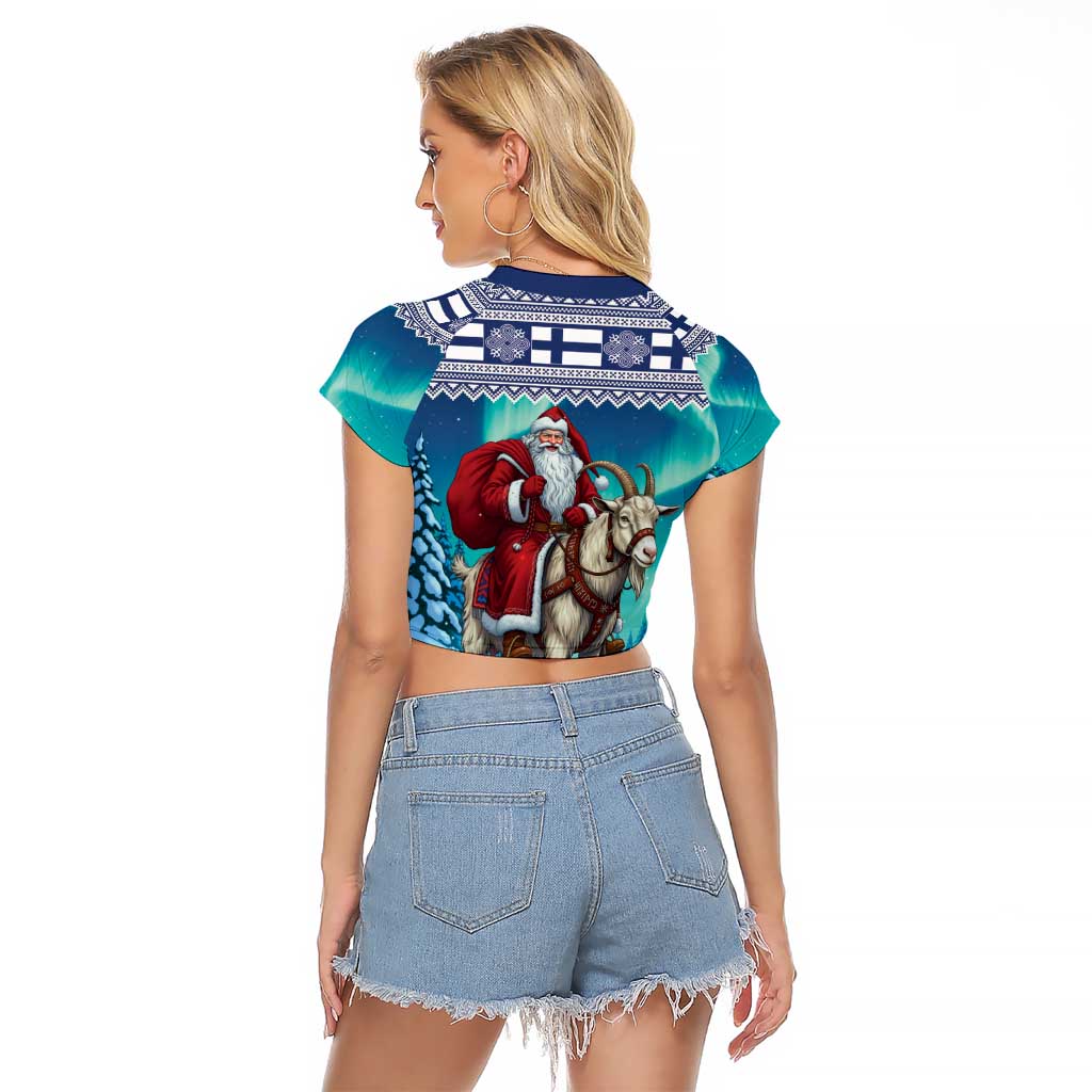 Finland Joulupukki Christmas Raglan Cropped T Shirt Riding the Yule Goat - Wonder Print Shop