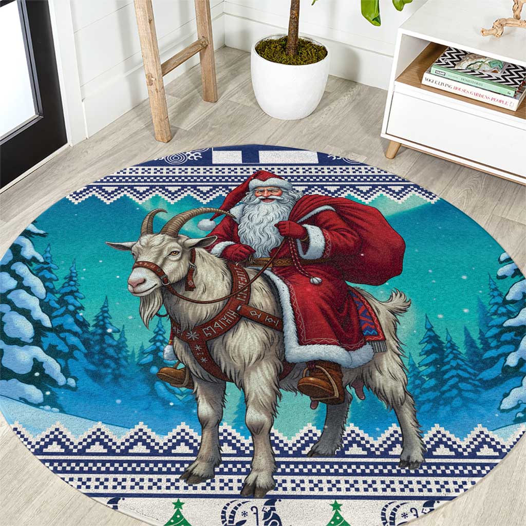 Finland Joulupukki Christmas Round Carpet Riding the Yule Goat - Wonder Print Shop