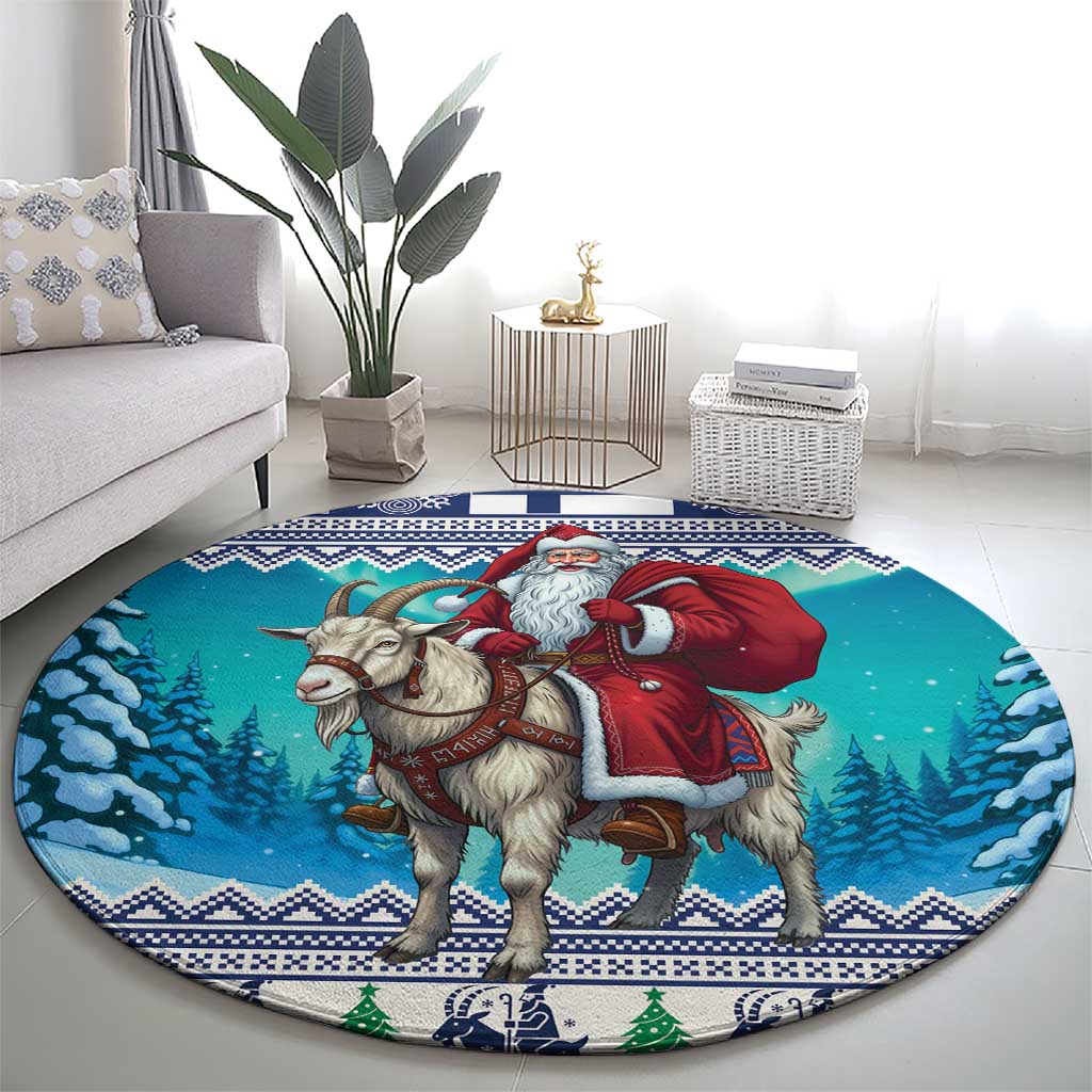 Finland Joulupukki Christmas Round Carpet Riding the Yule Goat - Wonder Print Shop