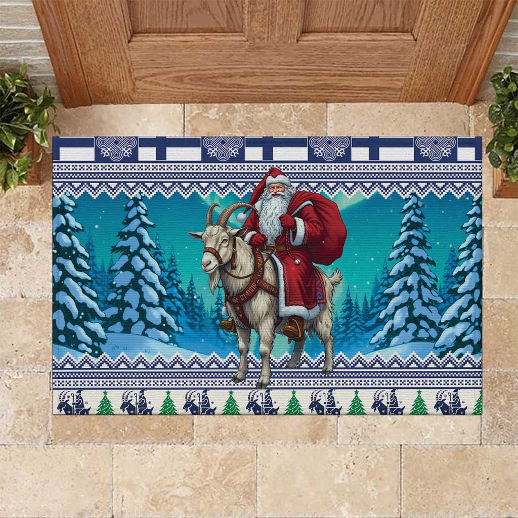 Finland Joulupukki Christmas Rubber Doormat Riding the Yule Goat - Wonder Print Shop