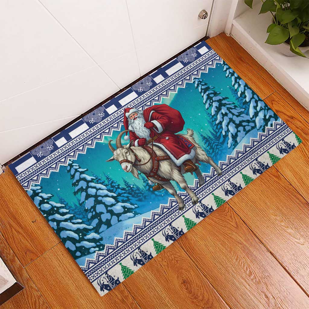 Finland Joulupukki Christmas Rubber Doormat Riding the Yule Goat - Wonder Print Shop