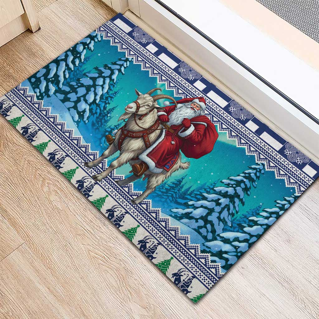 Finland Joulupukki Christmas Rubber Doormat Riding the Yule Goat - Wonder Print Shop
