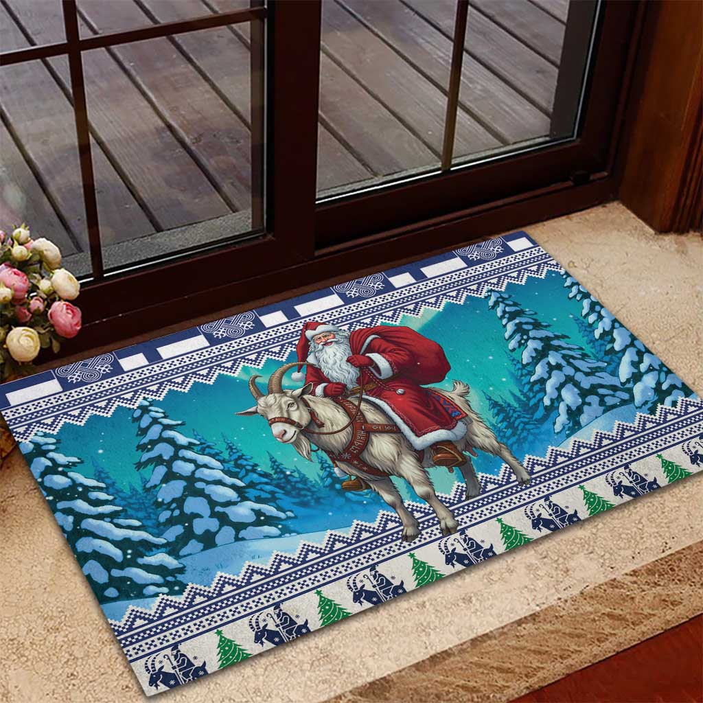 Finland Joulupukki Christmas Rubber Doormat Riding the Yule Goat - Wonder Print Shop