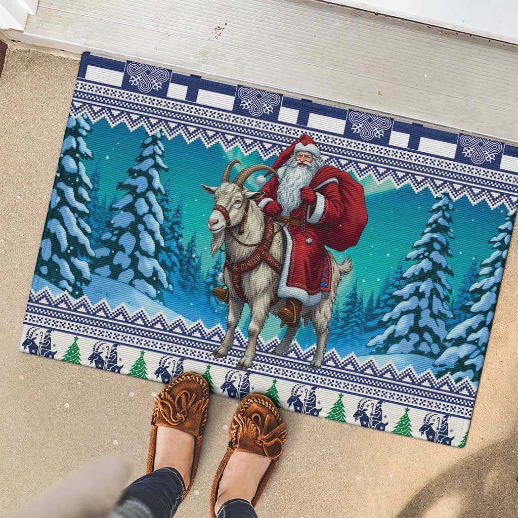 Finland Joulupukki Christmas Rubber Doormat Riding the Yule Goat - Wonder Print Shop