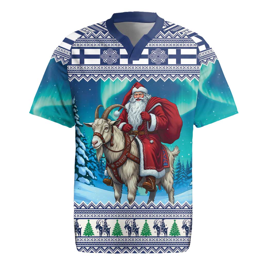 Finland Joulupukki Christmas Rugby Jersey Riding the Yule Goat - Wonder Print Shop
