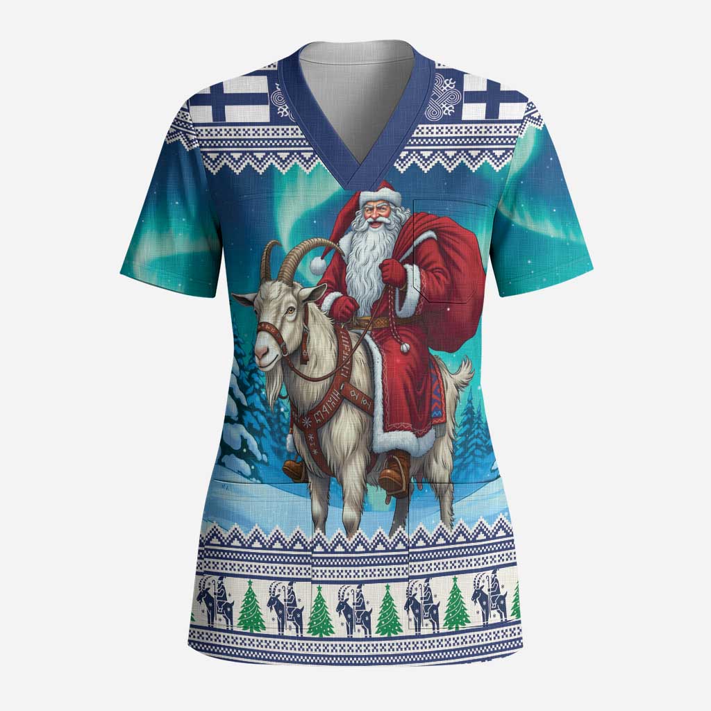 Finland Joulupukki Christmas Scrub Top Riding the Yule Goat - Wonder Print Shop