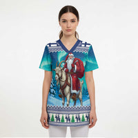 Finland Joulupukki Christmas Scrub Top Riding the Yule Goat - Wonder Print Shop