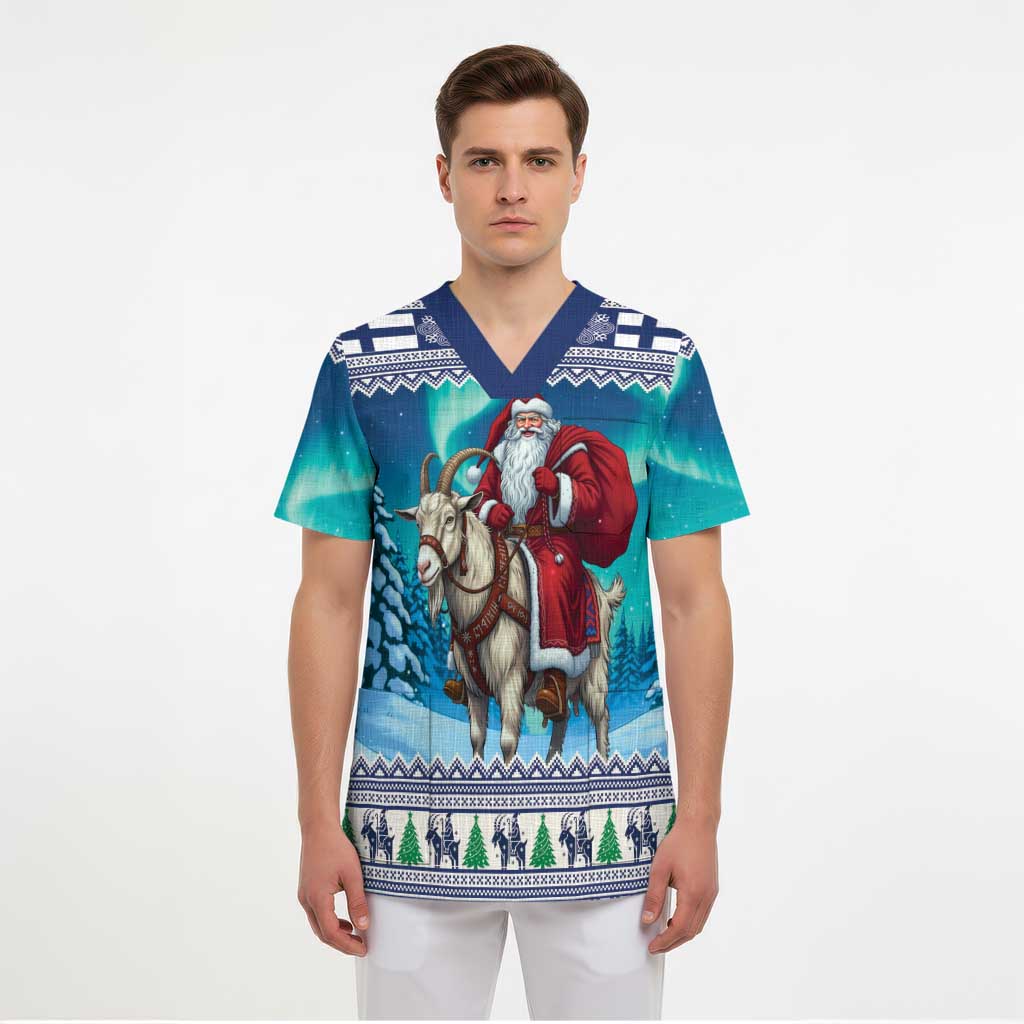 Finland Joulupukki Christmas Scrub Top Riding the Yule Goat - Wonder Print Shop