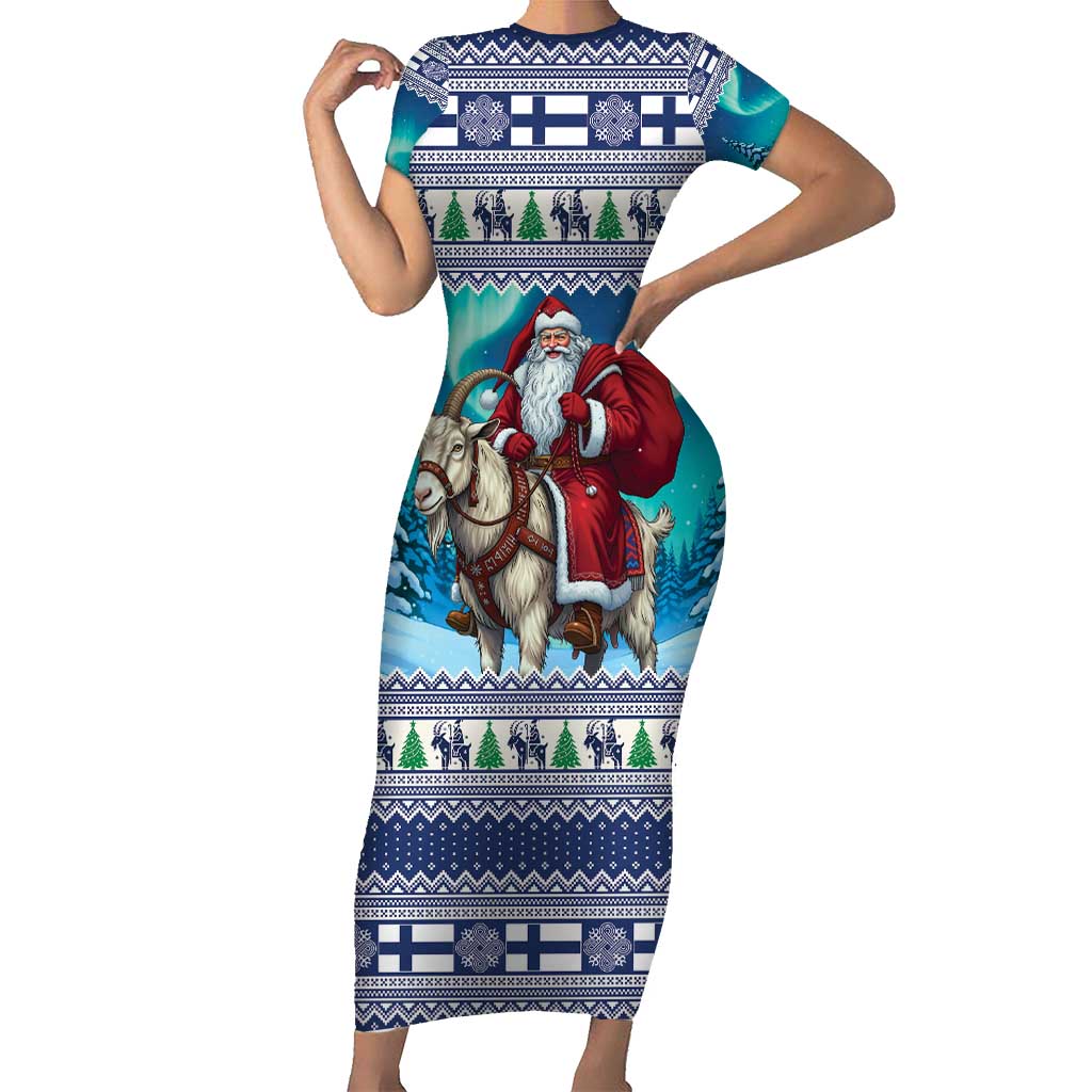 Finland Joulupukki Christmas Short Sleeve Bodycon Dress Riding the Yule Goat - Wonder Print Shop
