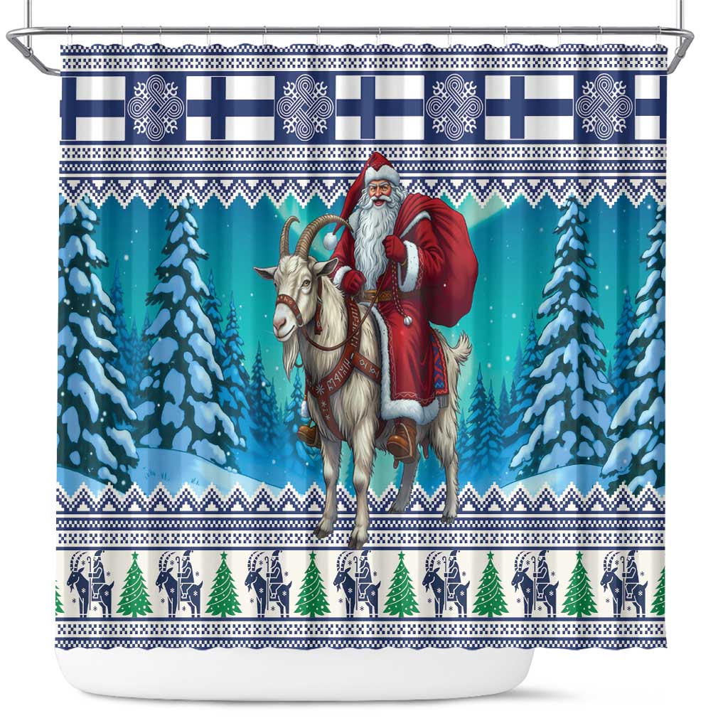 Finland Joulupukki Christmas Shower Curtain Riding the Yule Goat - Wonder Print Shop