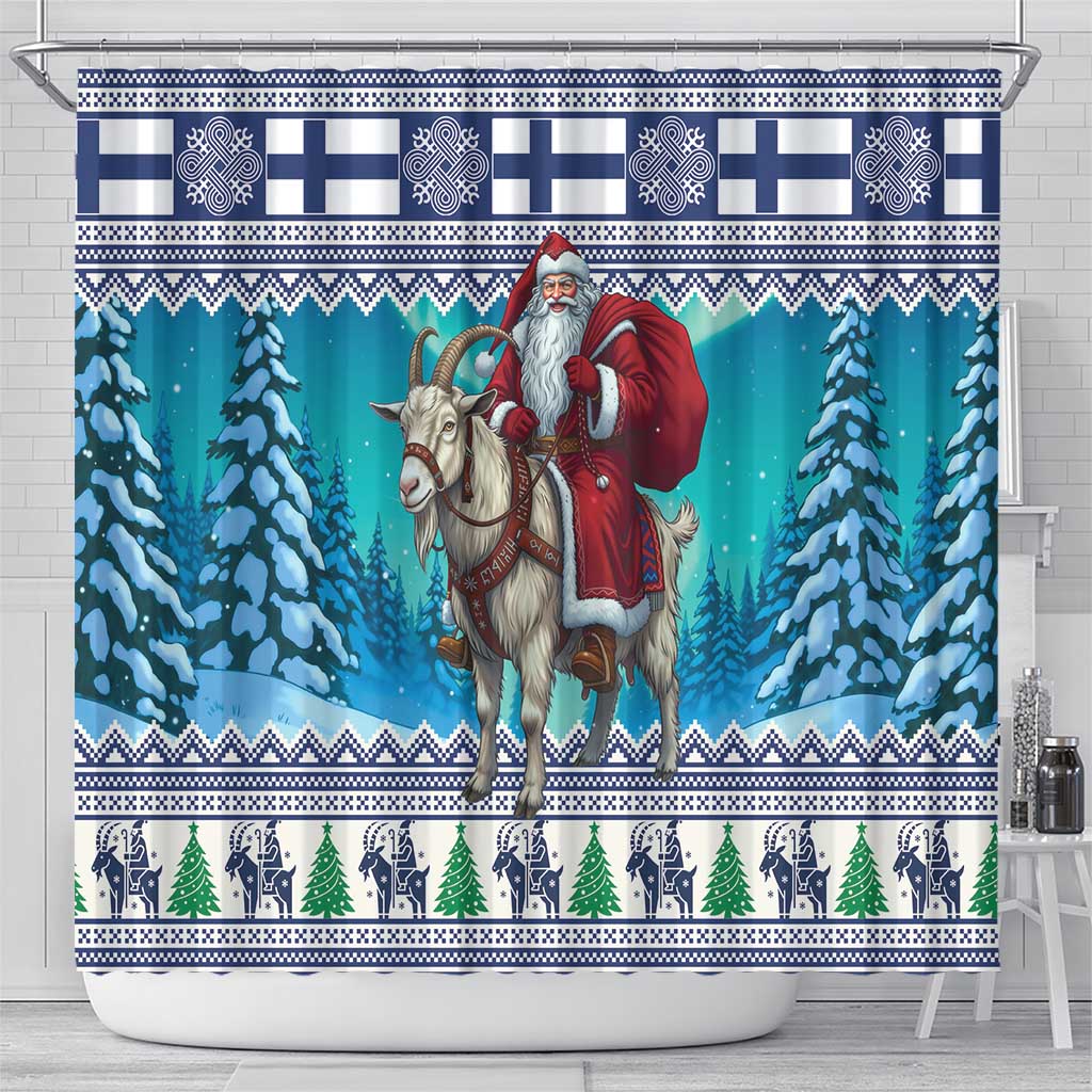 Finland Joulupukki Christmas Shower Curtain Riding the Yule Goat - Wonder Print Shop