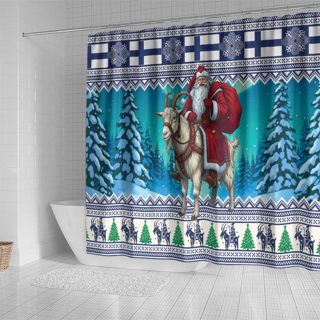 Finland Joulupukki Christmas Shower Curtain Riding the Yule Goat - Wonder Print Shop