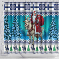 Finland Joulupukki Christmas Shower Curtain Riding the Yule Goat - Wonder Print Shop