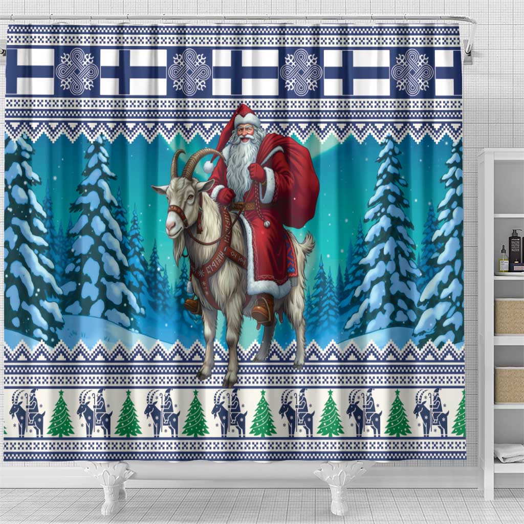 Finland Joulupukki Christmas Shower Curtain Riding the Yule Goat - Wonder Print Shop