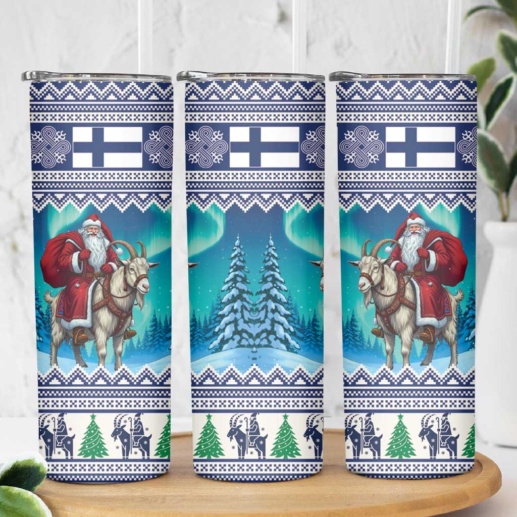 Finland Joulupukki Christmas Skinny Tumbler Riding the Yule Goat - Wonder Print Shop
