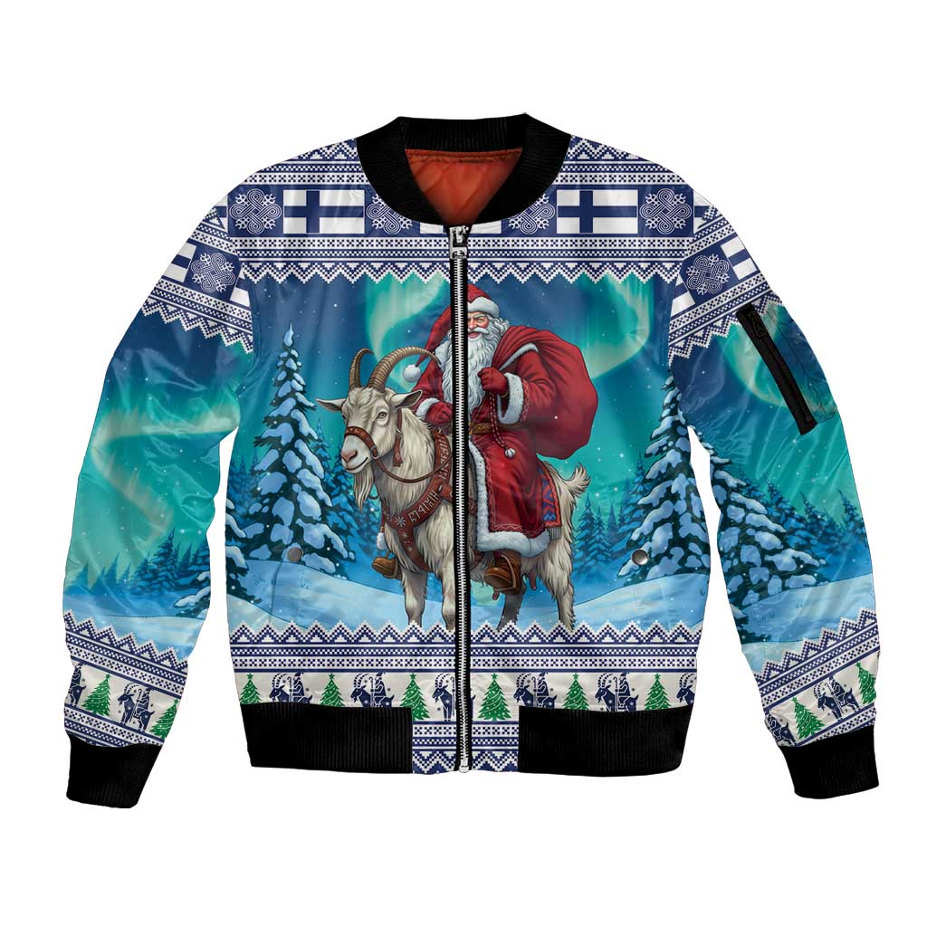 Finland Joulupukki Christmas Sleeve Zip Bomber Jacket Riding the Yule Goat - Wonder Print Shop