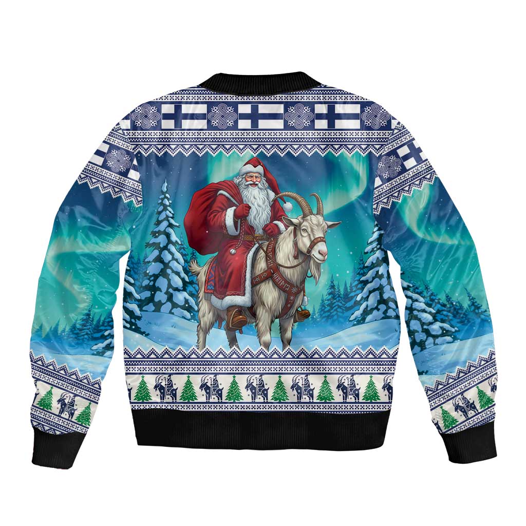 Finland Joulupukki Christmas Sleeve Zip Bomber Jacket Riding the Yule Goat - Wonder Print Shop