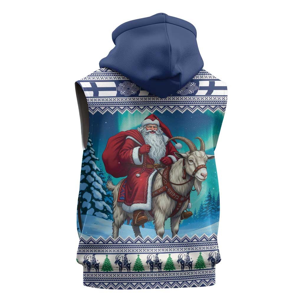 Finland Joulupukki Christmas Sleeveless Hoodie Riding the Yule Goat - Wonder Print Shop