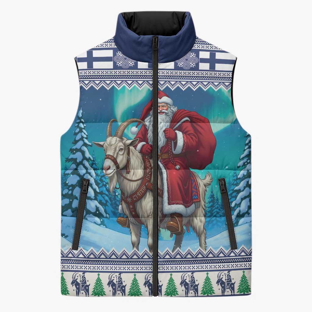 Finland Joulupukki Christmas Sleeveless Puffer Jacket Riding the Yule Goat - Wonder Print Shop