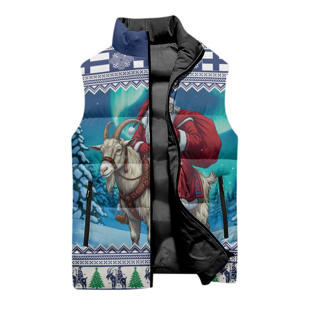 Finland Joulupukki Christmas Sleeveless Puffer Jacket Riding the Yule Goat - Wonder Print Shop