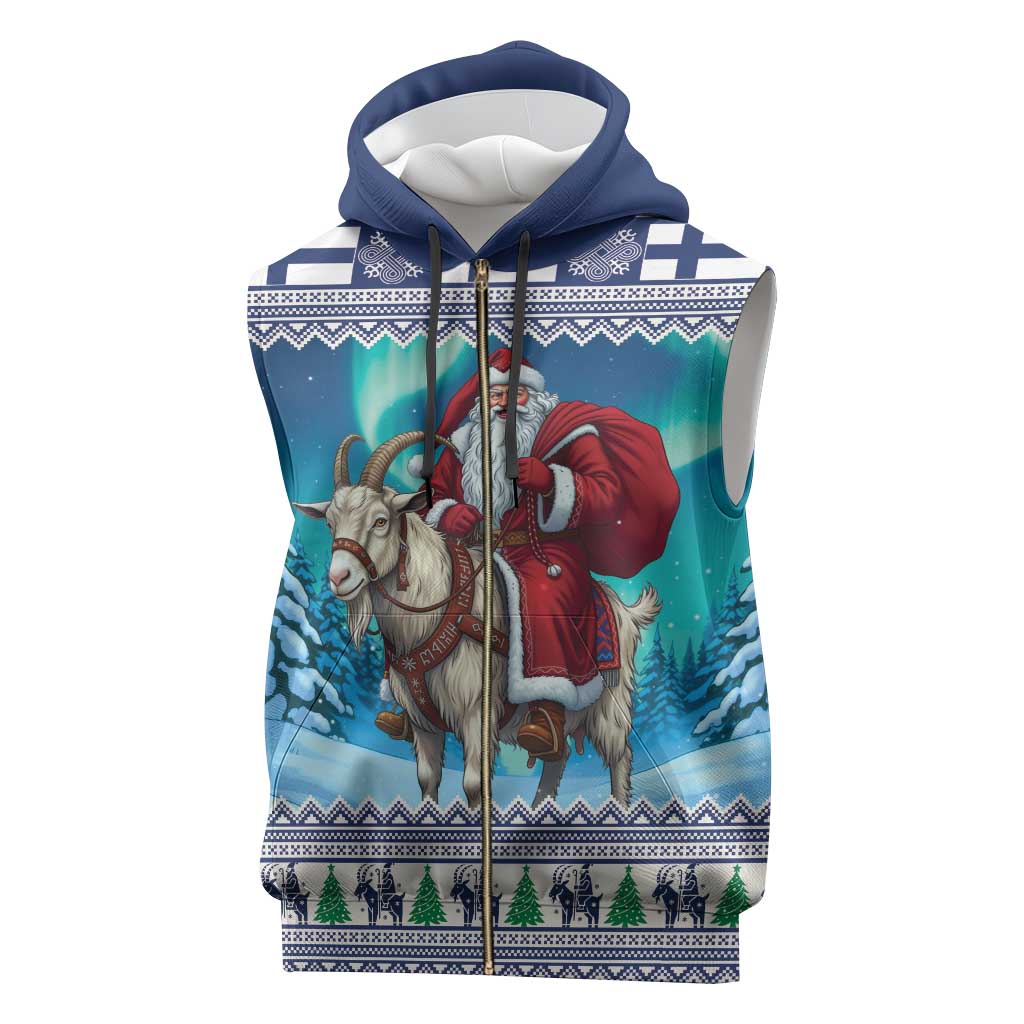 Finland Joulupukki Christmas Sleeveless Zip Hoodie Riding the Yule Goat - Wonder Print Shop