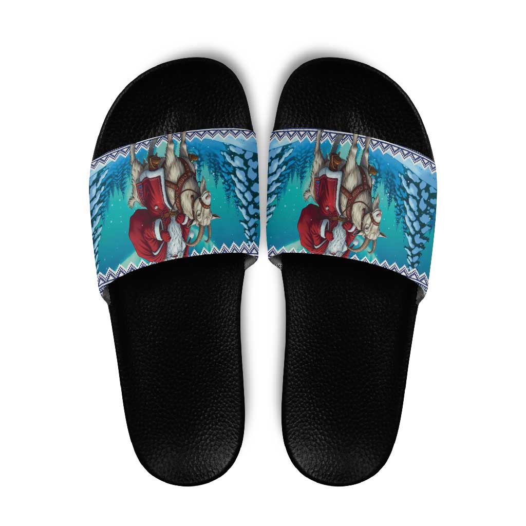 Finland Joulupukki Christmas Slide Sandals Riding the Yule Goat - Wonder Print Shop