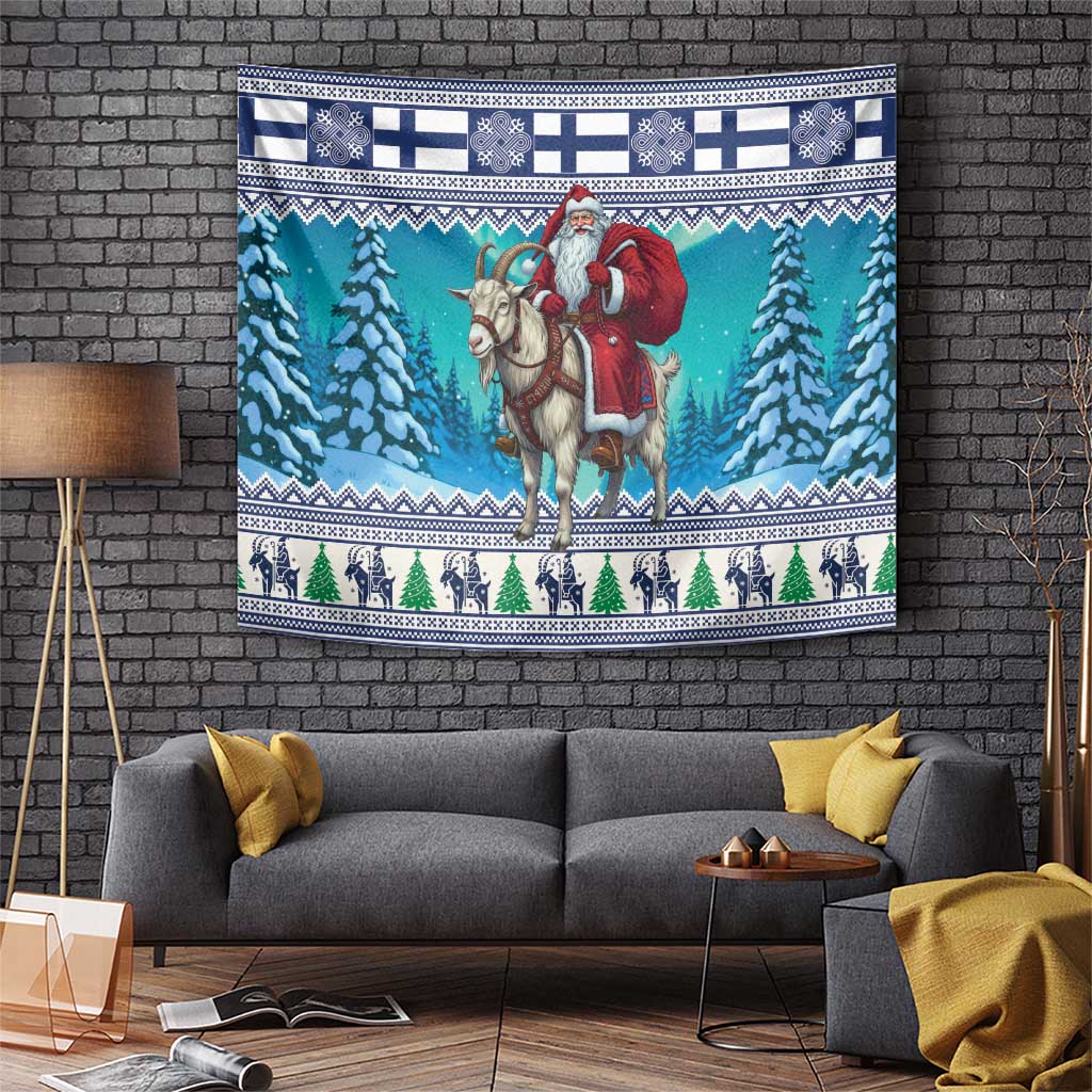 Finland Joulupukki Christmas Tapestry Riding the Yule Goat - Wonder Print Shop